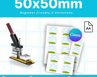 Plantilla de imán fotográfico de 50 x 50 mm / 5 x 5 cm • A4 • Descarga instantánea