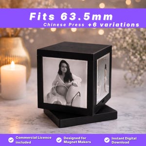 63.5mm Spinning Cube Magnet Holder STL | Button Press Display | Commercial Use 3D Print File