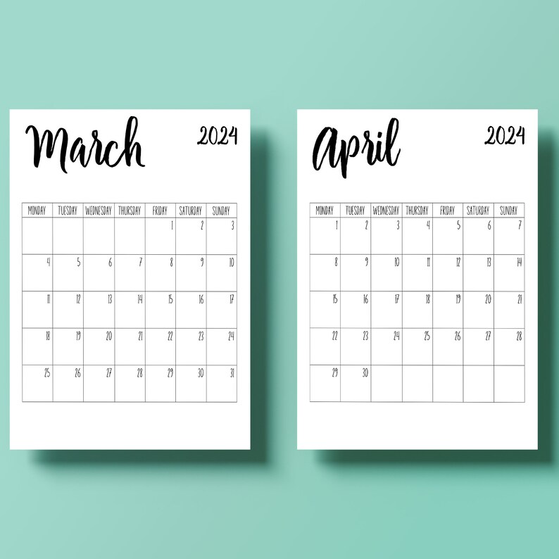 2024 Calendar, Printable Blank Design Monthly Calendar, Monday Start ...