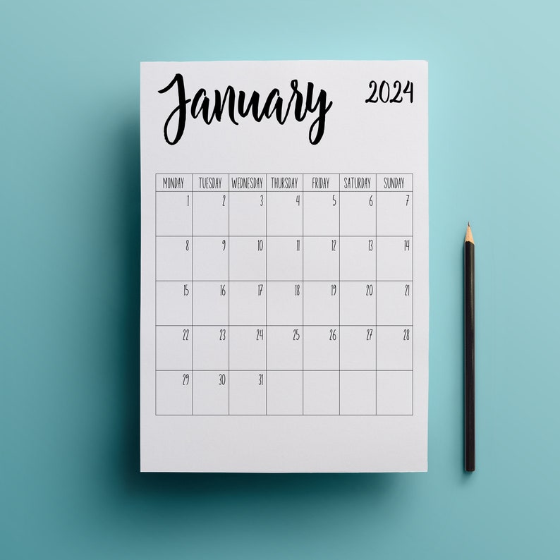 2024 Calendar, Printable Blank Design Monthly Calendar, Monday Start ...