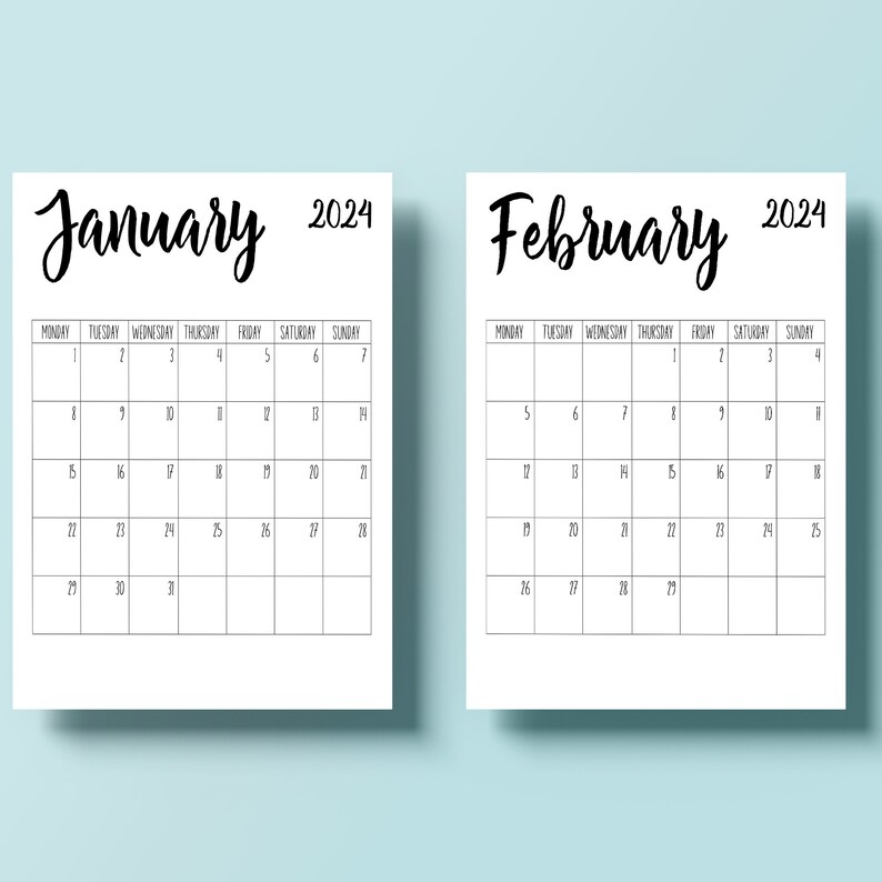 2024 Calendar, Printable Blank Design Monthly Calendar, Monday Start ...