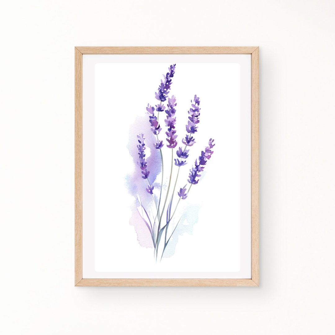 Lavender Flowers Digital Watercolour Art Printable, Lavender Wall Art