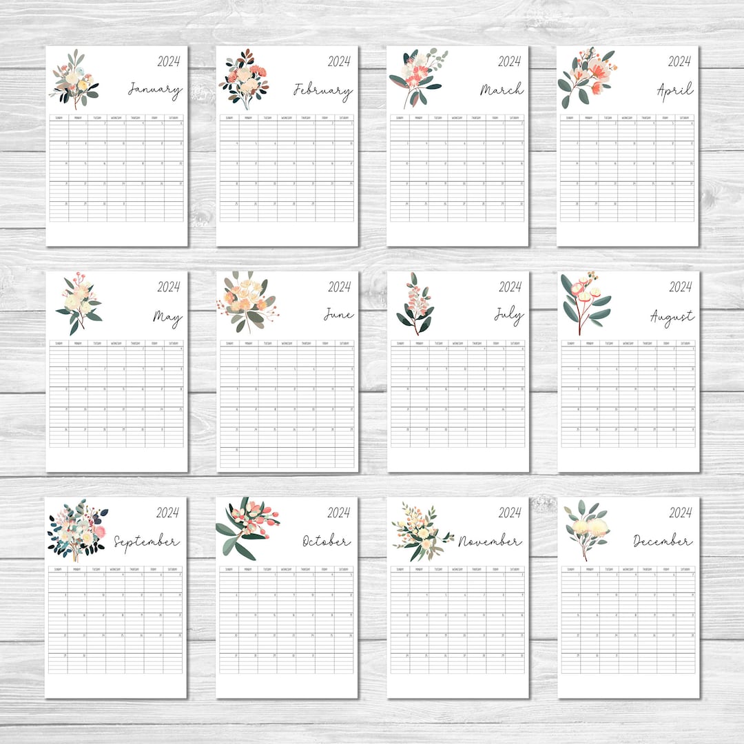 2024 Printable Lined Monthly Calendar Sunday Start Calendar Etsy