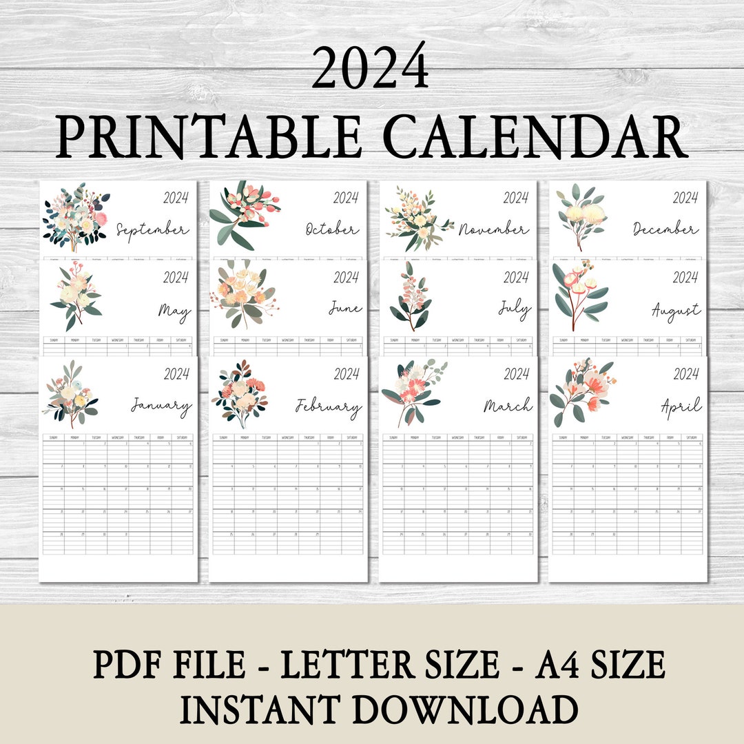 2024 Printable Lined Monthly Calendar Sunday Start Calendar Etsy
