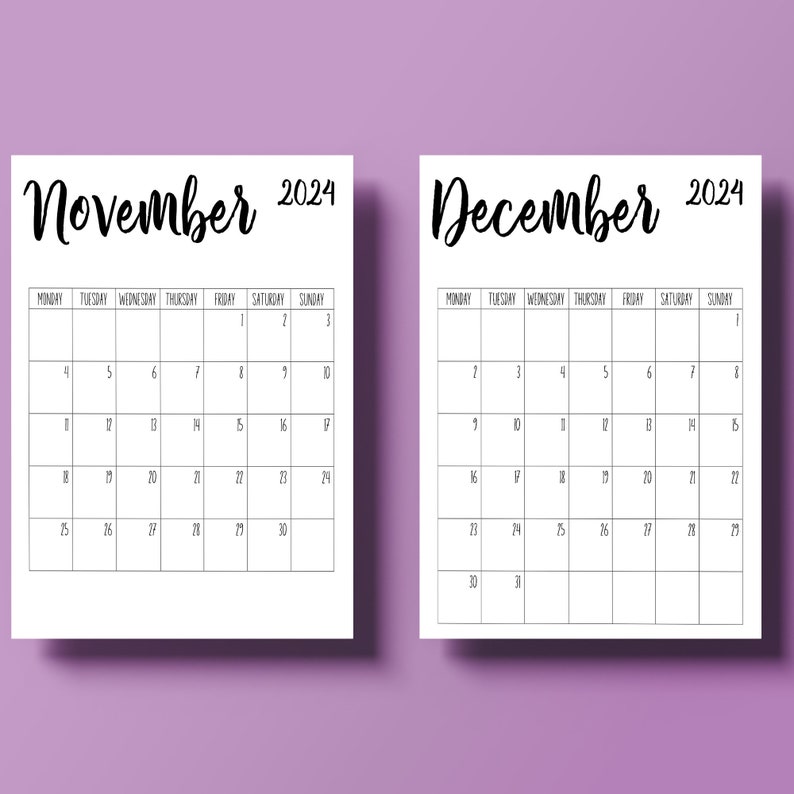 2024 Calendar, Printable Blank Design Monthly Calendar, Monday Start ...