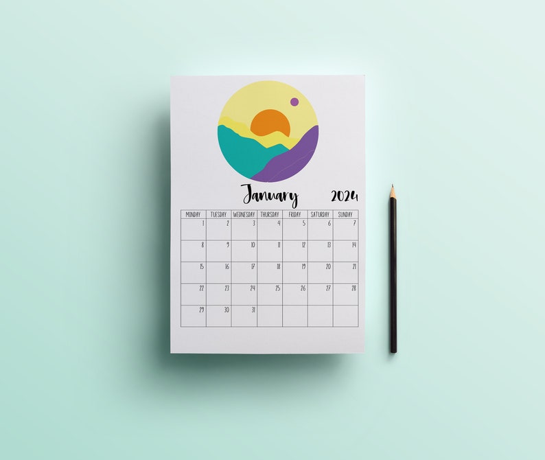 2024 Printable Monthly Calendar Monday Start Calendar Etsy