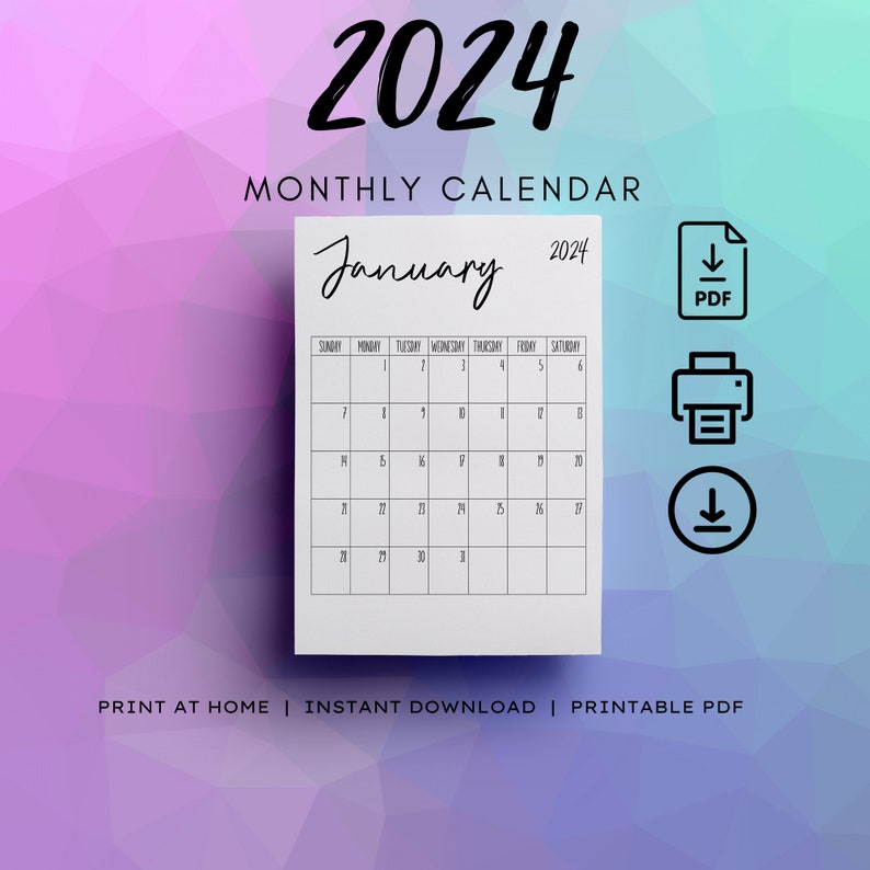 2024 Printable Monthly Calendar, Monday and Sunday Start Calendar ...