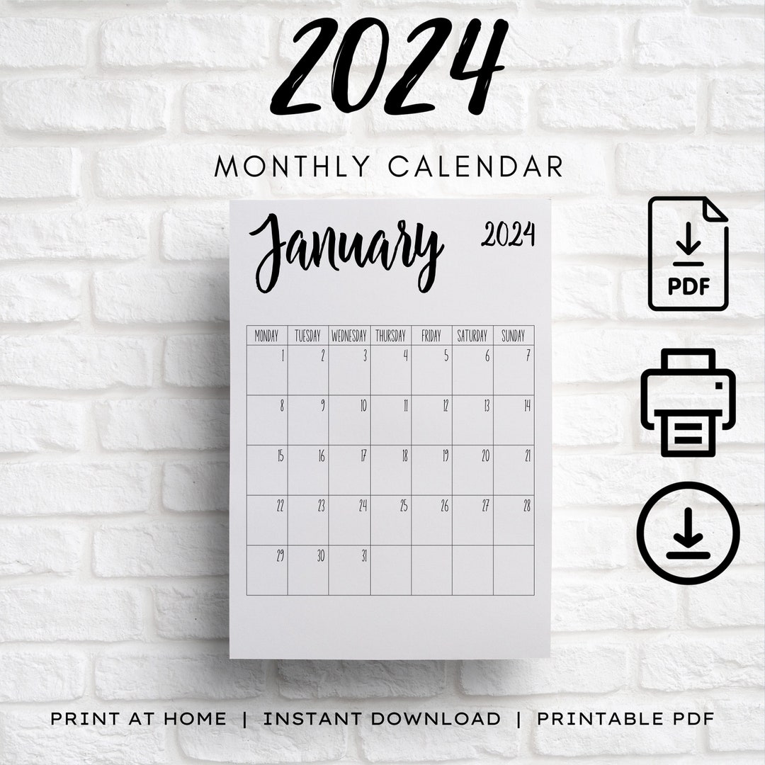 2024 Calendar, Printable Blank Design Monthly Calendar, Monday Start