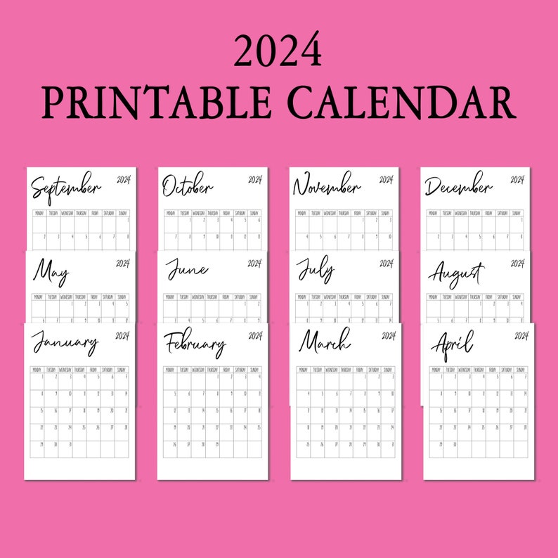4 Calendars 2024 Printable Monthly Calendar, Monday and Sunday Start ...