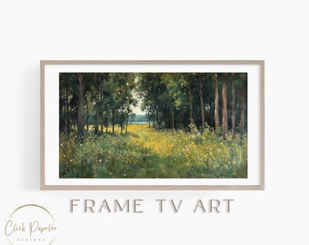 Samsung Frame TV Art - Spring Countryside Landscape, Modern TV Art Digital Oil Painting, Flower Meadow Digital TV Art Scenery