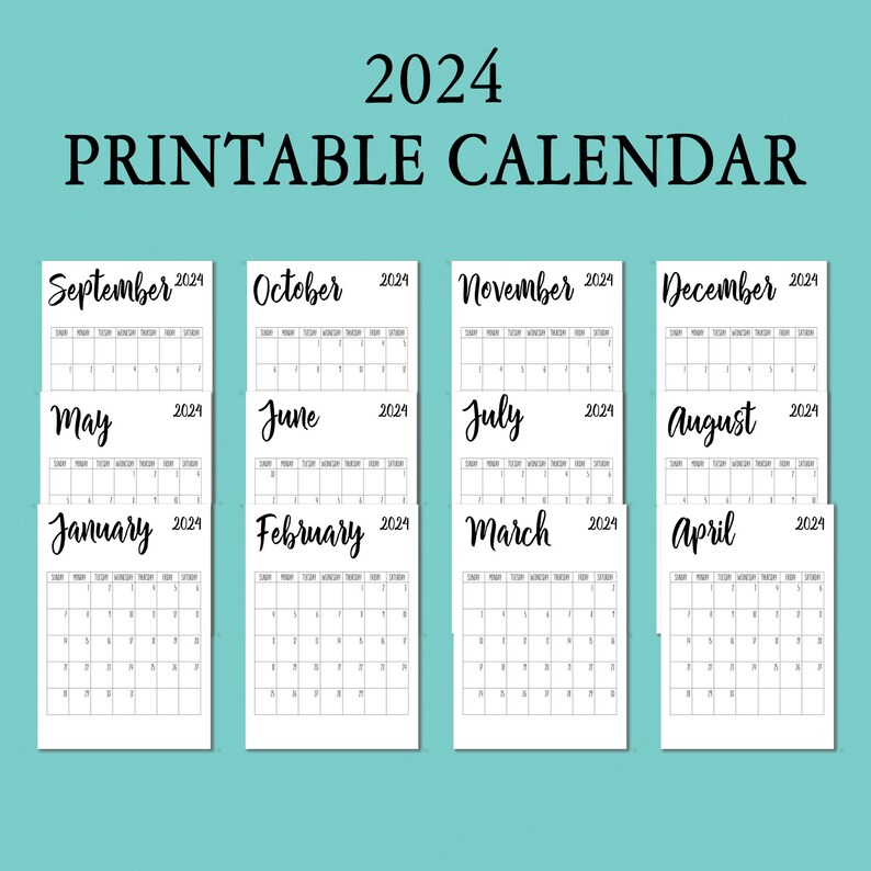 2024 Sunday Start Calendar, 2024 Printable Monthly Calendar, Portrait