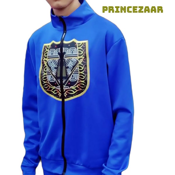 PRINCEZAAR fashion design Vengo Ndop fabric blue tracksuit PIZ-2