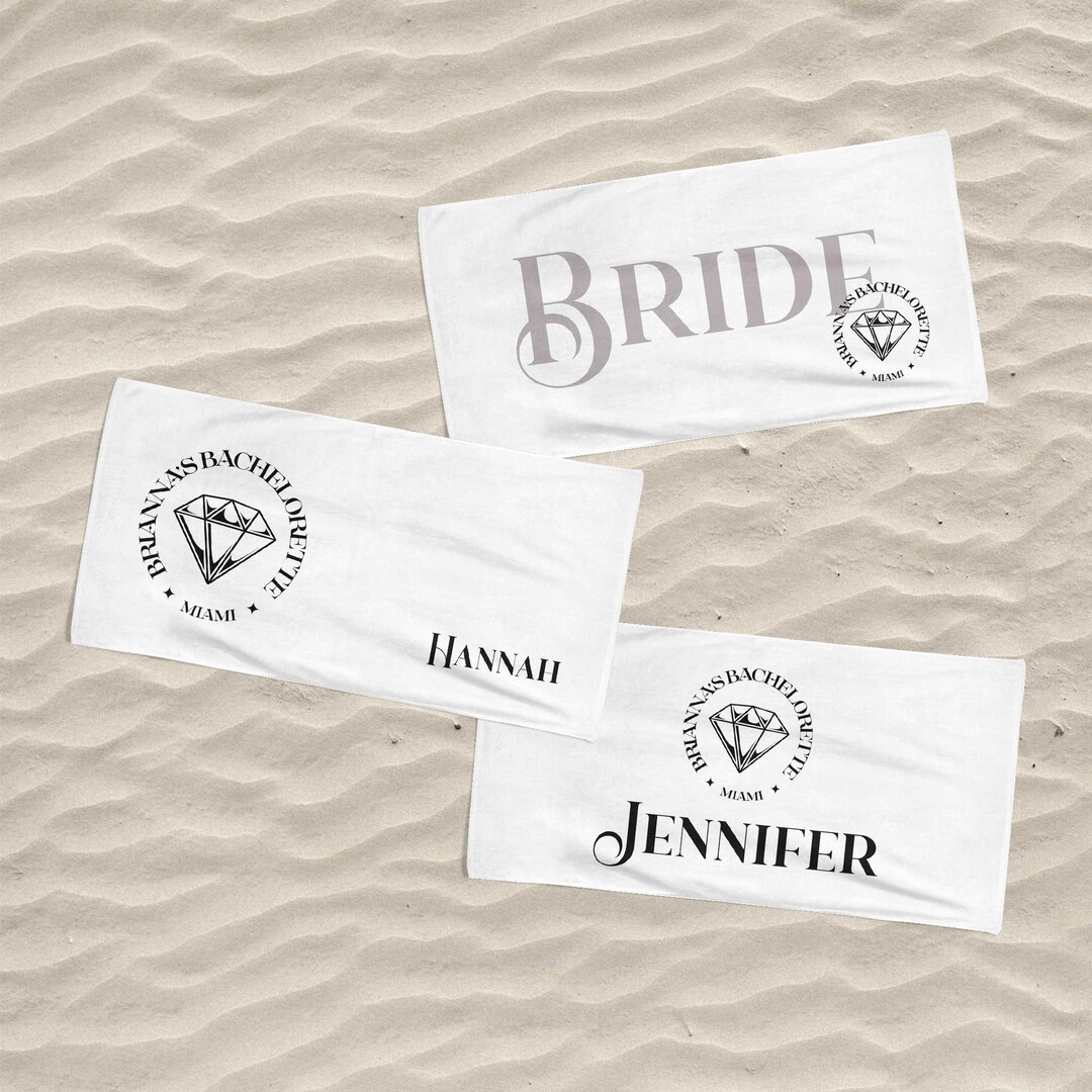 Custom Bachelorette Beach Towels Personalized Name Bride Etsy