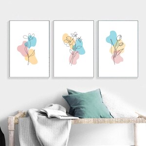 Botanical print set, printable wall art. Minimal line art, watercolor wall art, abstract line art. Feminine wall art