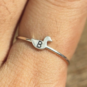Personalized duck Ring,Custom Initials Ring,animal lover Ring,Tiny silver ring,silver Ring,Thin silver ring