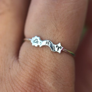 Personalisierter Stern Mond Sonne Ring, Halbmond Ring, Horoskop Ring, Custom Sternzeichen Ring, 925 Silber Astrologie Ring, Familienschmuck