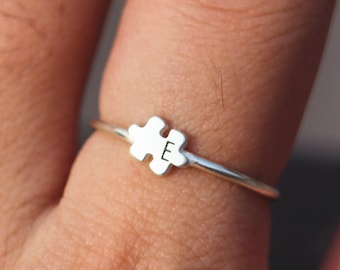 925 silver puzzle ring,custom initial ring,heart ring silver,We Just fit jewelry,letter ring,Autism Awareness,Love jewelry,puzzle jewelry