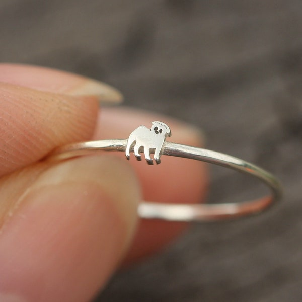 solid 925 silver pug dog ring,family tiny dog ring,dog pug ring silver,animal lover ring,silver Pet ring,beagle jewelry,very small ring