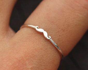 Sterling Silver Mustache Ring: Handmade Minimalist Midi Jewelry