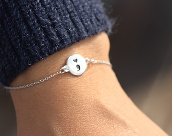 925 silver Semicolon bracelet,Heart & comma bracelet,SUICIDE AWARENESS jewelry,everyday bracelet,Your Story Isn&#39;t Over