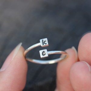 Personalized Open Initial Ring,Custom Initials Ring,letter Ring,Adjustable Ring,Stacking Ring,Sterling silver Ring,Letter Ring