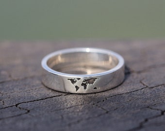 Sterling Silver World Map Ring: Dainty Travel Jewelry