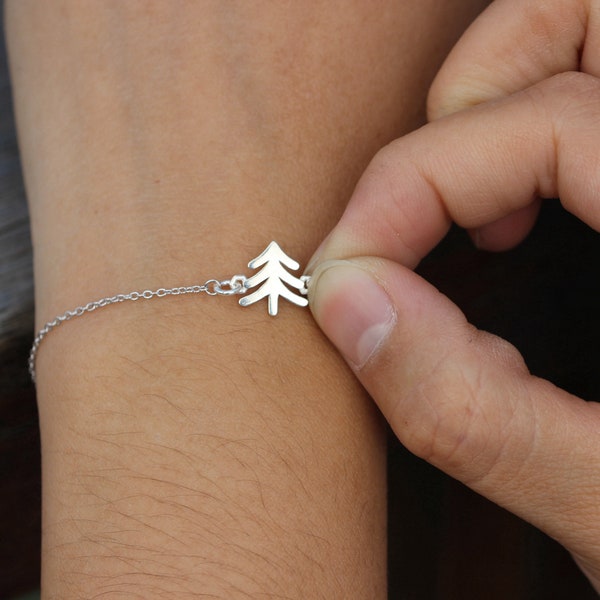 925 sterling silver pine tree bracelet,silver family bracelet,Evergreen Tree bracelet,trees, modern, natrual jewelry,my love bracelet