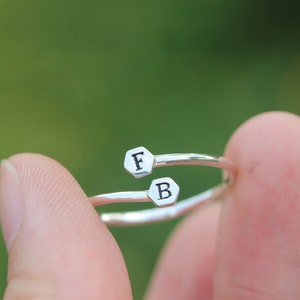 Personalized Open Initial Ring,Custom Initials Ring,925 silver letter Ring,Adjustable Ring,Stacking Ring,Sterling silver Ring,Letter Ring