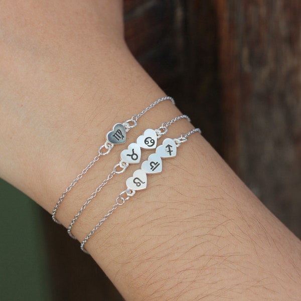 925 silver family zodiac bracelet,cusom zodiac bracelet,heart bracelet,Personalized Virgo bracelet,Scorpio bracelet,Wedding Jewelry