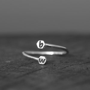 Personalized Open Initial Ring,Custom Initials Ring,you and me Ring,Adjustable Ring,Stacking Ring,silver Ring,Letter Ring