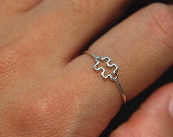 Anel em Prata de Lei com Peça de Quebra-Cabeça: Joias de Conscientização sobre o Autismo