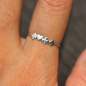 Sterlingzilveren speelkaartring, speelkaartenring, mode-sieraden, midi-sieraden, zomerring, cadeau-idee