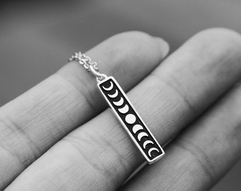 Sterling Silver Moon Phase Necklace: Celestial Pendant, 18in Chain