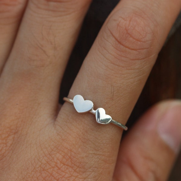 Double Heart Ring,sterling silver ring,Romantic Ring, Gift For Her, Minimalist Ring