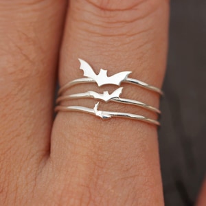 set of 3,tiny bat ring,sterling silver bird ring,bat jewelry,minimalist ring,Minimal animal ring,silver Dainty ring,gifts idea