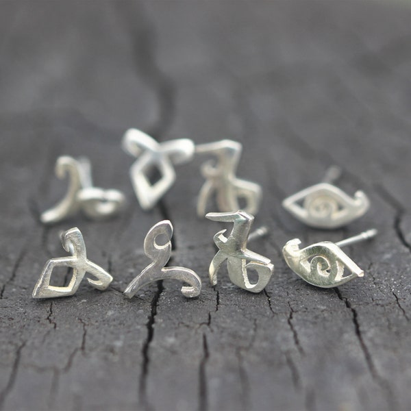 Set of 4 silver runes earrings, 925 silver stud earrings, Parabatai Rune earrings, Healing runes stud earrings