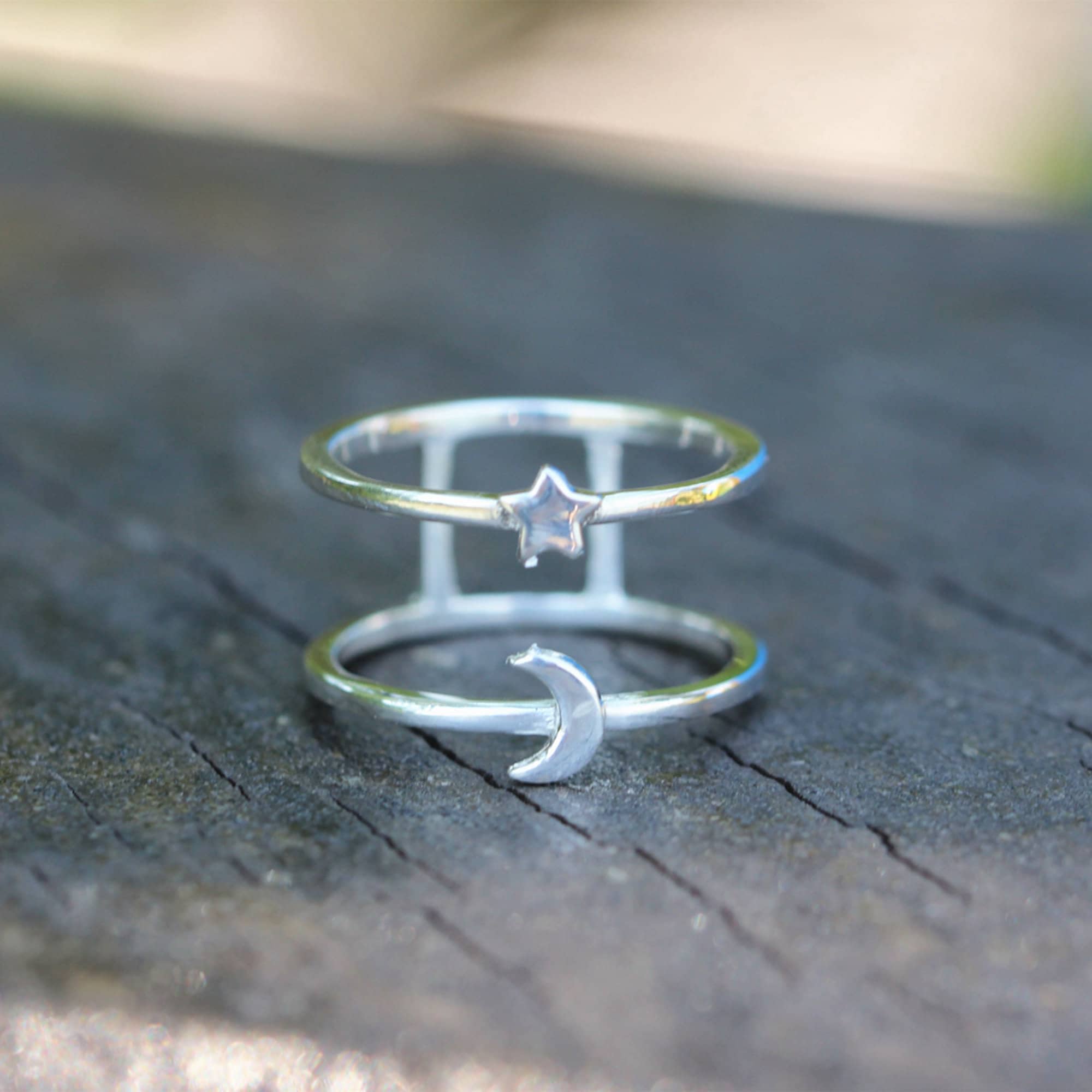 Sterling Silver Moon and Star Ring: Celestial Jewelry - Etsy