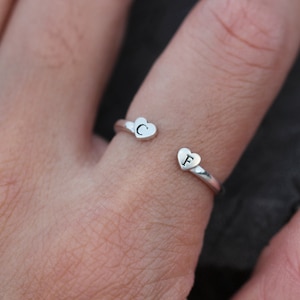 Personalized Open heart Ring,Custom Initials Ring,love Ring,Adjustable Ring,Stacking Ring,Sterling silver Ring,Letter Ring