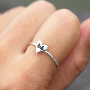 Sterling Silver Heart Tree Ring: Dainty Evergreen Jewelry