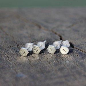 Sterling Silver Hexagon Zodiac Stud Earrings: Custom Celestial Jewelry