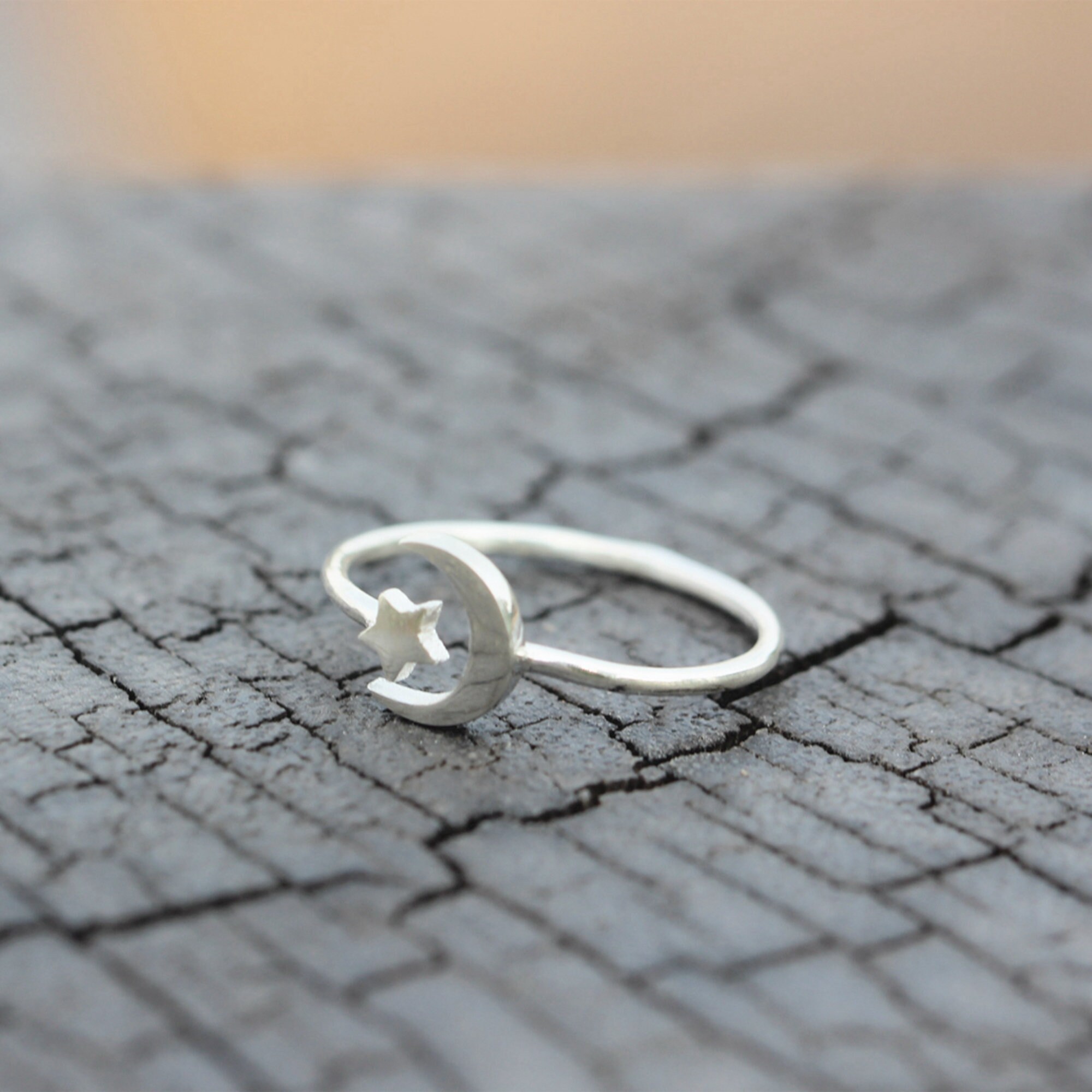 Sterling Silver Moon and Star Ring: Celestial Jewelry - Etsy