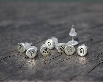Clous d'oreilles zodiaque en argent sterling : Vierge, Balance, Scorpion, Sagittaire, Capricorne