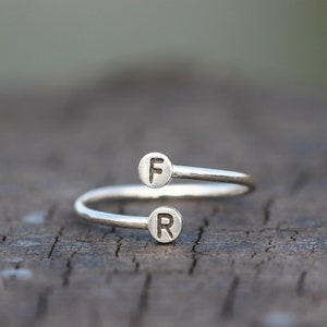 Personalized Open Initial Ring,Custom Initials Ring,letter Ring,Adjustable Ring,Stacking Ring,Sterling silver Ring,Letter Ring