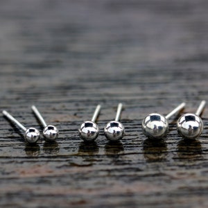 Pendientes de botón de plata 925, pendientes circulares, pendientes de bola, regalos para hija, juego de 3 pares