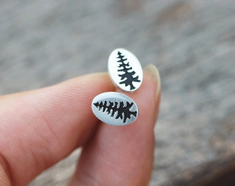 Sterling Silver Pine Tree Stud Earrings: Nature Inspired Jewelry
