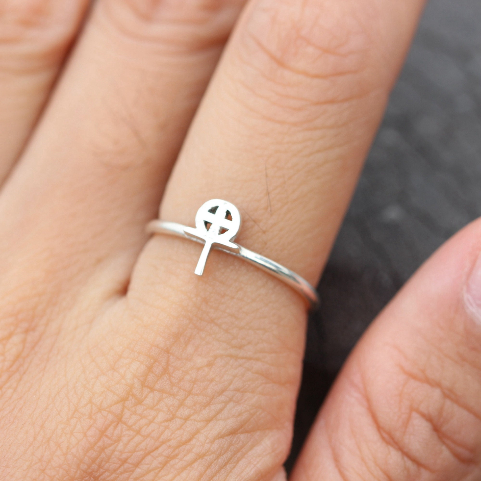 Dainty 925 Sterling Silver Egyptian Ankh Cross Ring - Size 12, Handcrafted Symbol Of Life Jewelry