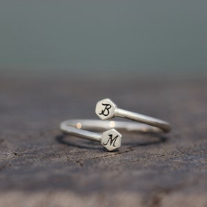 Personalized Open Initial Ring,Custom Initials Ring,letter Ring,Adjustable Ring,Stacking Ring,Sterling silver Ring,Letter Ring
