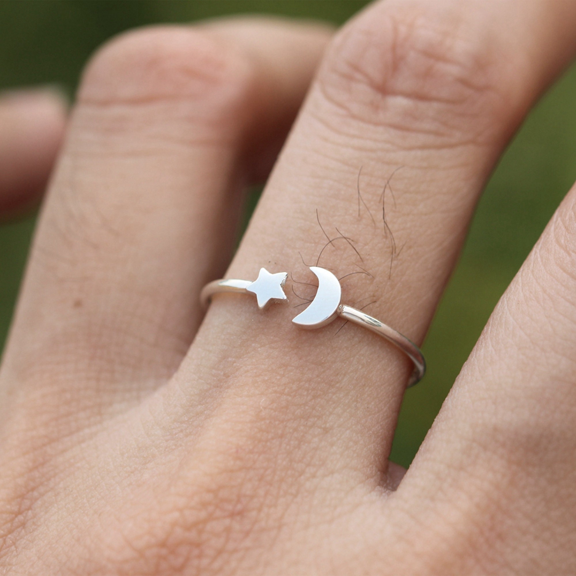 925 Sterling Silver Moon and Star Ring,dainty Moon Ring,moon