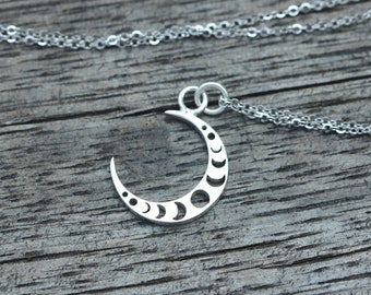 925 silver moon phase necklace,Crescent Moon necklace,Dainty Moon Necklace, Choker Moon Necklace,celestial jewelry