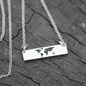 Dainty World map necklace,silver Globe necklace. Silver Earth necklace,Travel jewelry
